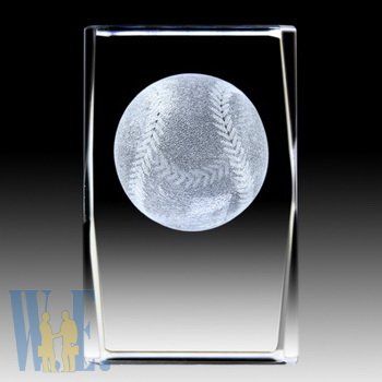 Baseball Crystal Cube 3" High 4C054L