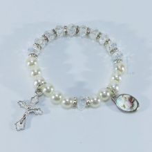 Crystal & Pearl Baptism Rosary Bracelet JA194B