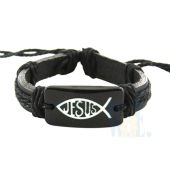 Ichthus with Jesus Leather Bracelet JA283