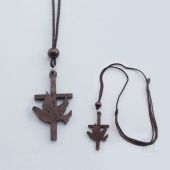 Cross with Peace Dove Wood Pendant Necklace  JN285