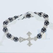 Hematite Rhinestone Cross Bracelet JS122